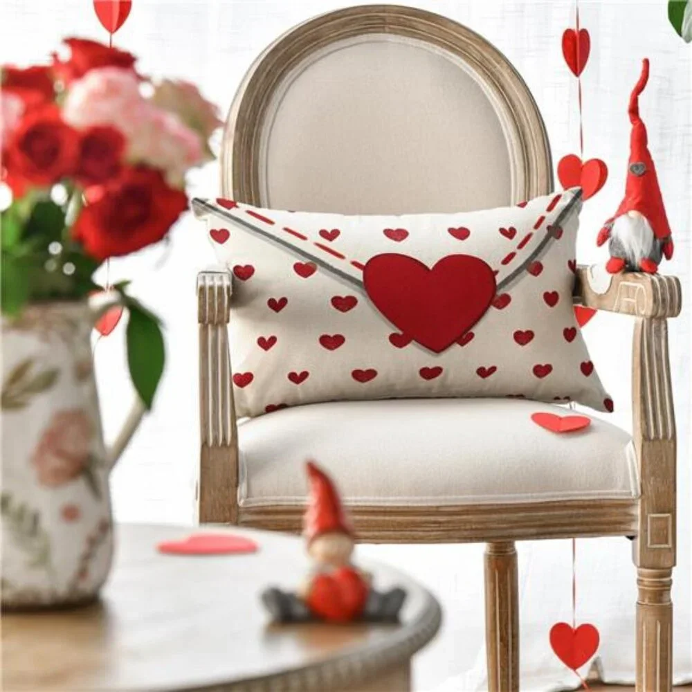 Lovely Valentine's Day Envelope Throw Pillow Cover, 12 x 20 Inch Red
